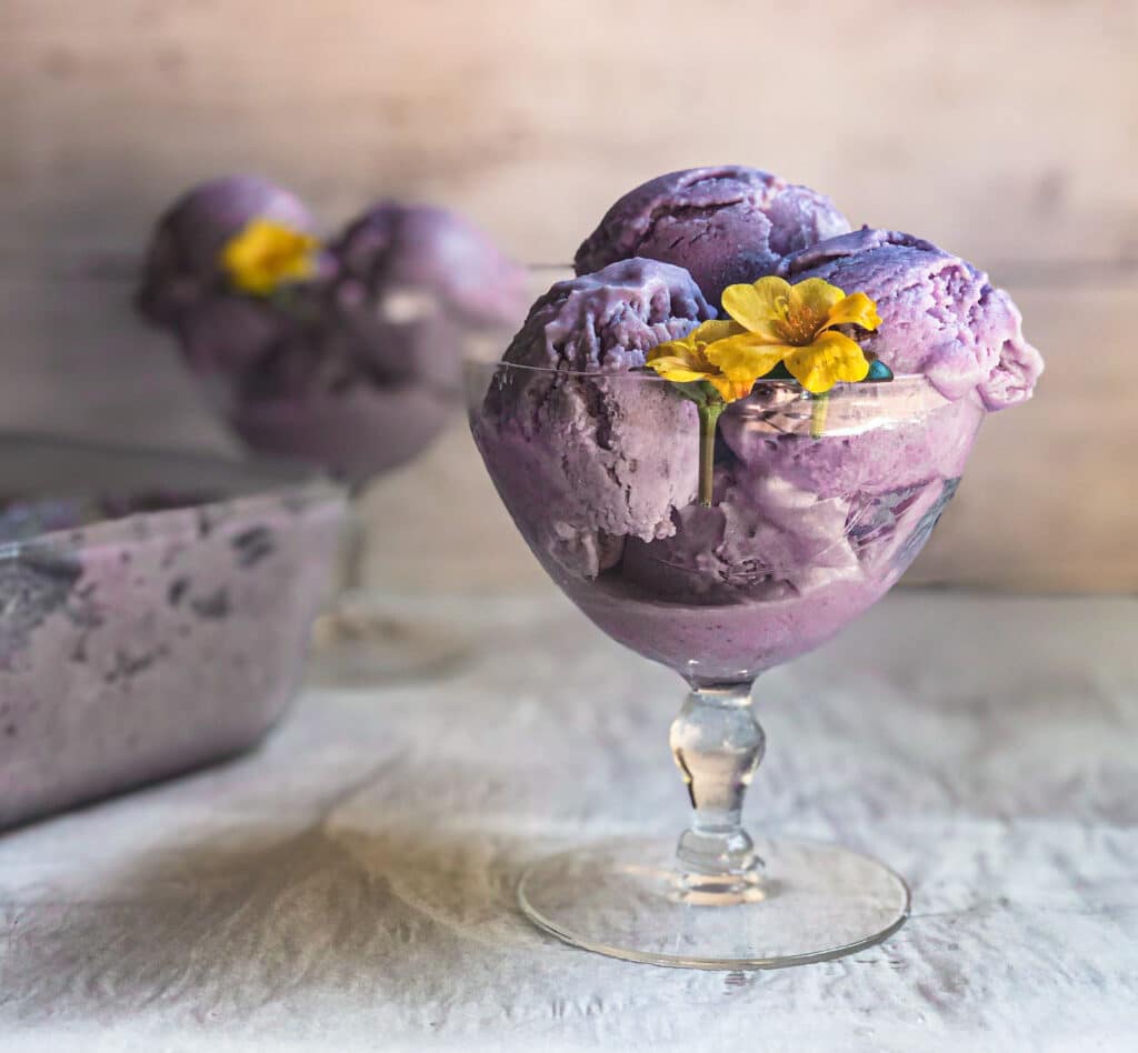 This no churn ube (purple sweet potato) ice cream uses only 4 ingredients to make a delicious, creamy dessert. It's perfect if you're a purple sweet potato lover or want a homemade version of Trader Joe's popular ube ice cream.