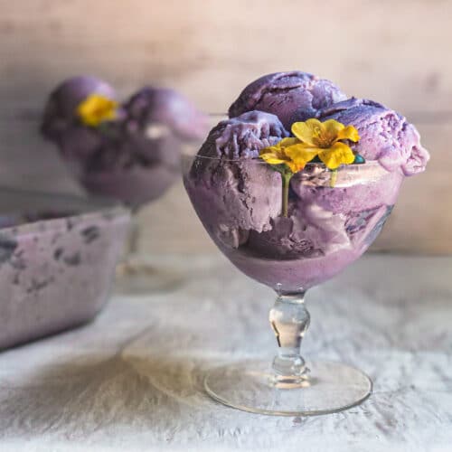 This no churn ube (purple sweet potato) ice cream uses only 4 ingredients to make a delicious, creamy dessert. It's perfect if you're a purple sweet potato lover or want a homemade version of Trader Joe's popular ube ice cream.