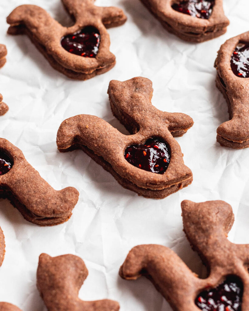 chocolate chai shortbread cookies shaped like squirrels
