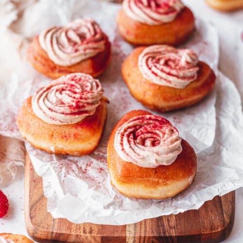 raspberry custard heart donuts