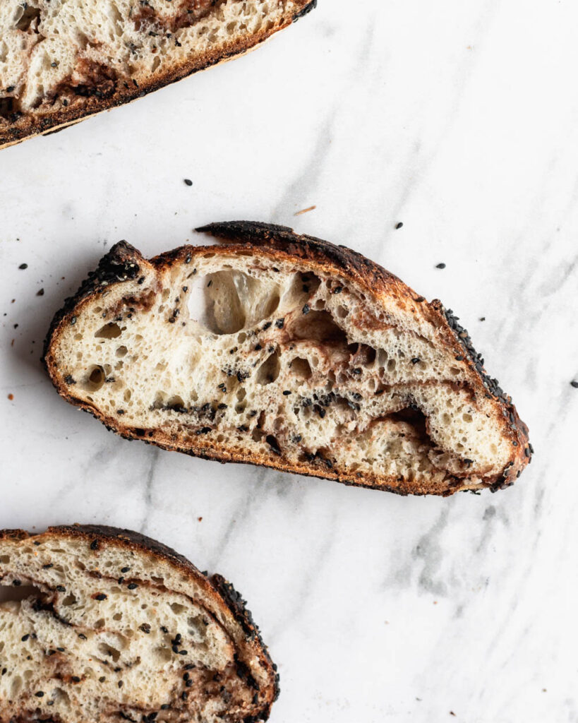 slice of sesame and red bean sourdough