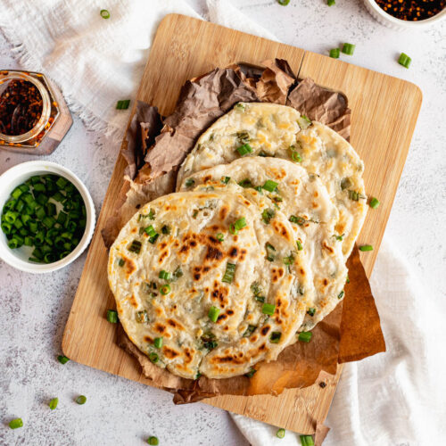 sourdough scallion pancakes with sauce