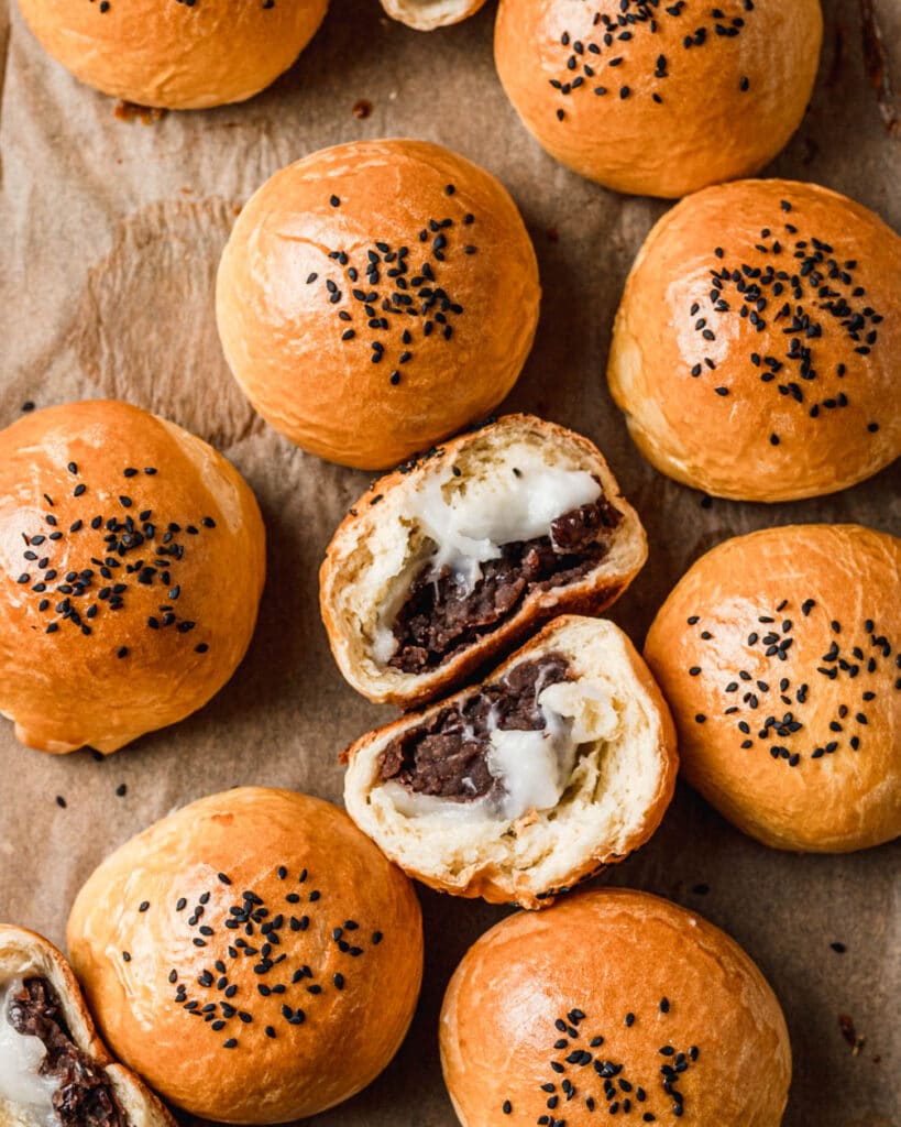 baked mochi red bean buns