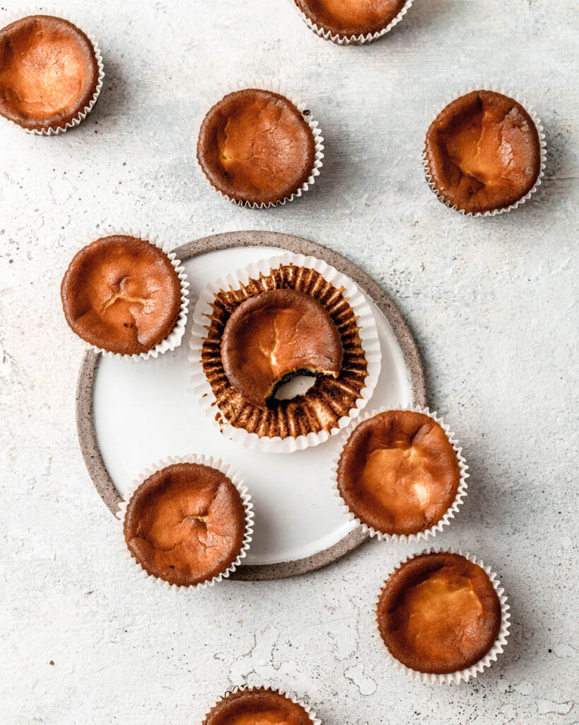 plate of mini basque cheesecakes