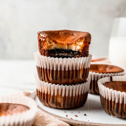 stack of mini basque cheesecakes with oreo