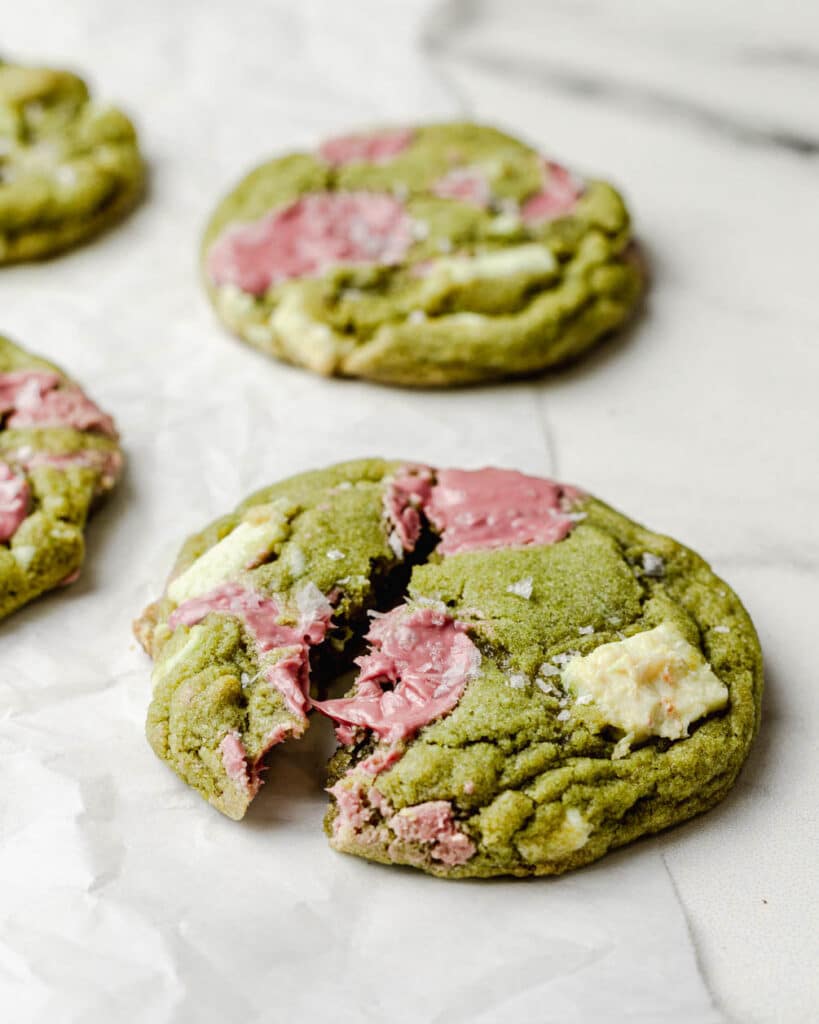 matcha cookie with melting ruby chocolate