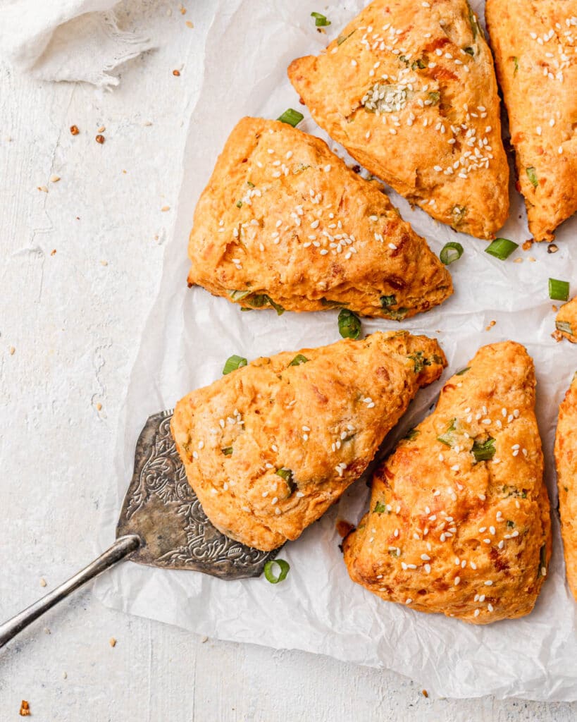 flatlay of gochujang scones