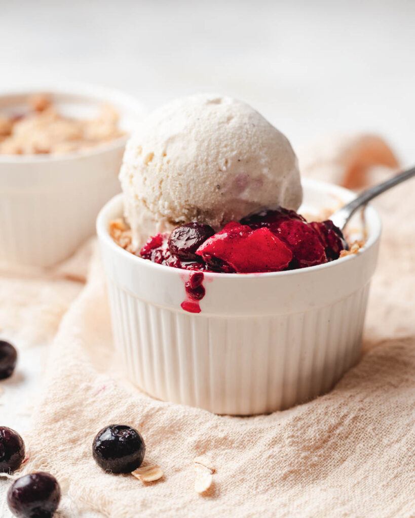 single serving berry crumble with ice cream