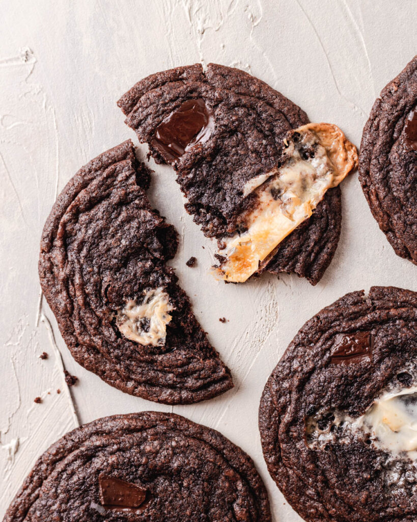 chocolate cookie split in half