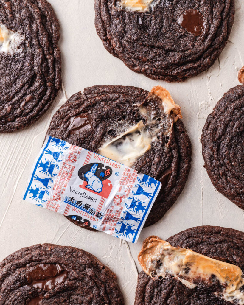 chocolate cookies with white rabbit wrapper