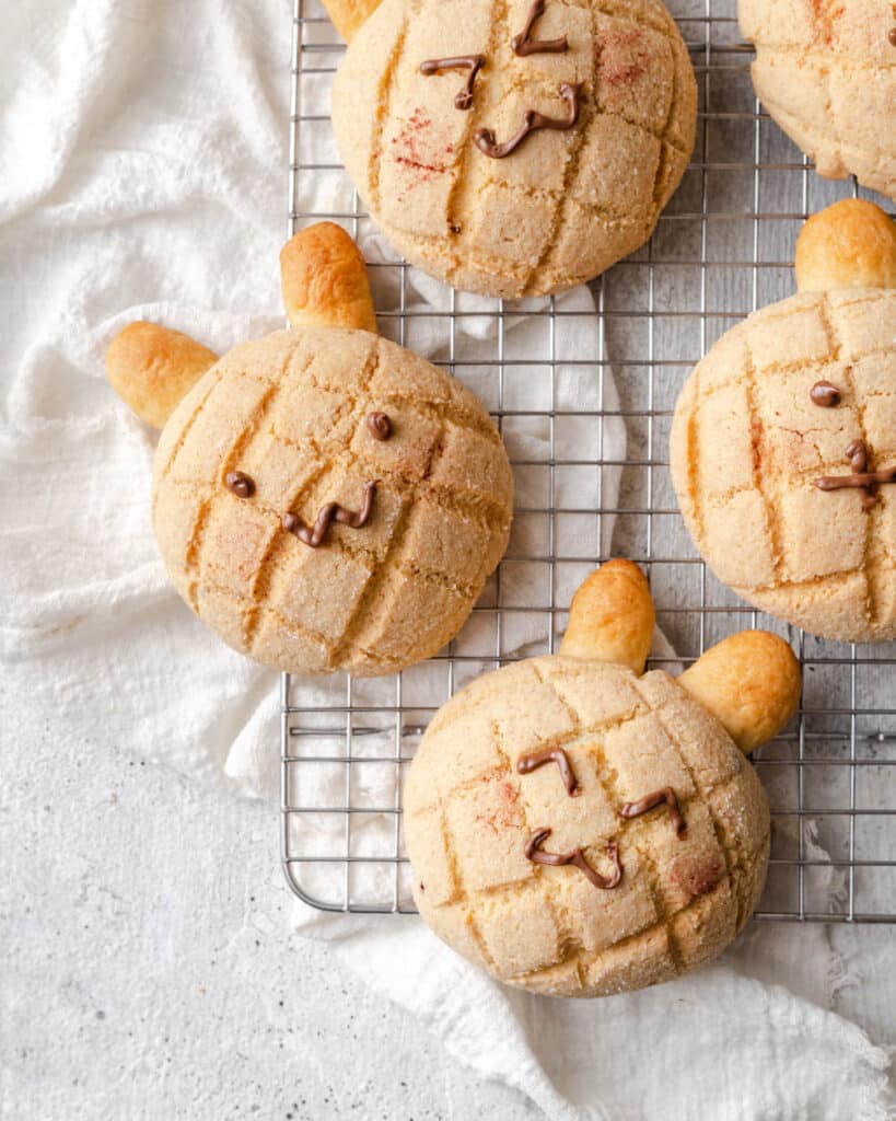 bunny melon pan on cooling rack