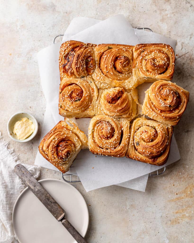 croissant style scallion rolls with butter