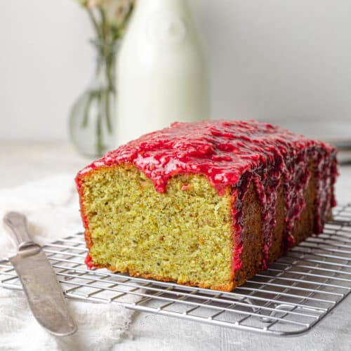 raspberry pistachio pound cake