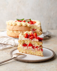 Strawberry basil sponge cake