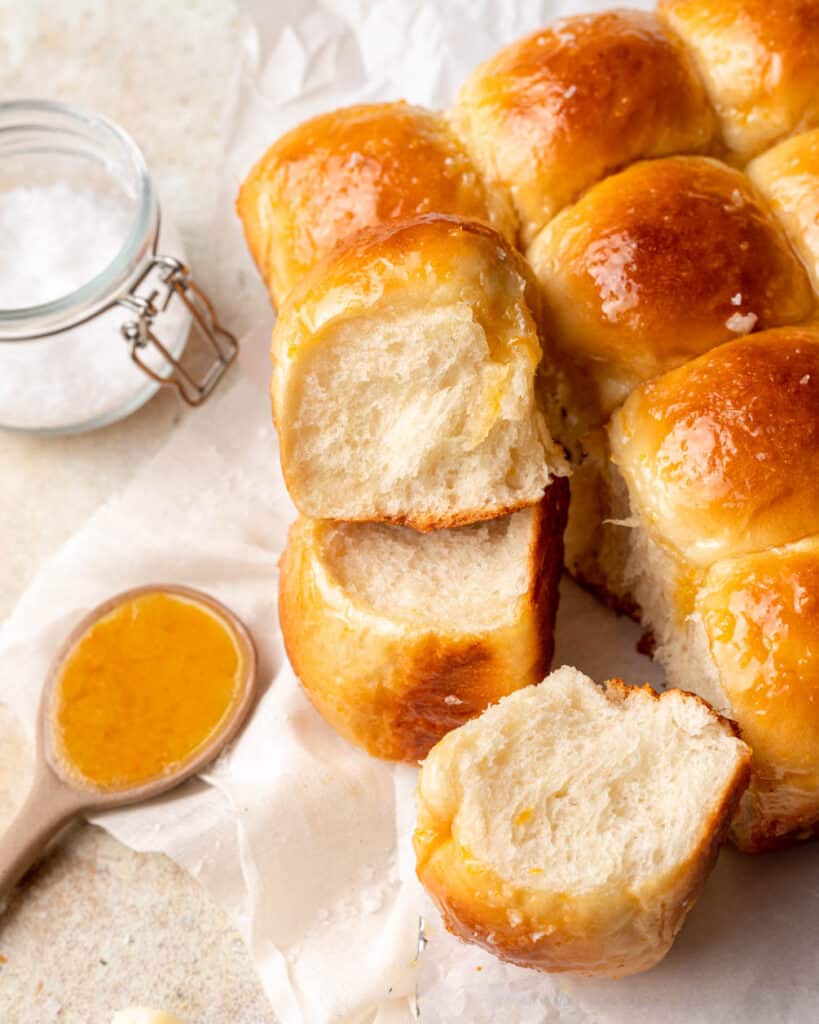 soft sourdough honey butter rolls