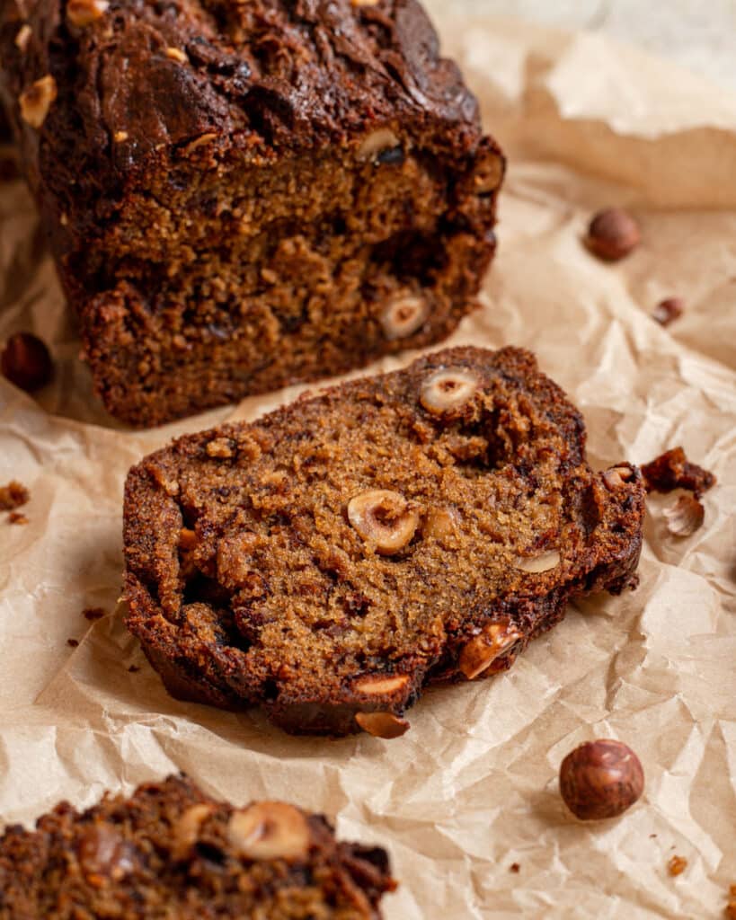 sliced loaf of banana bread