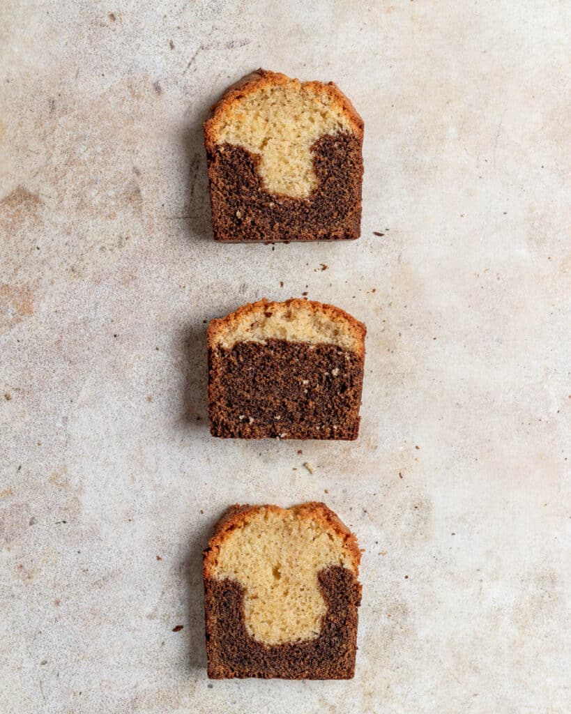 slices of black tea and vanilla cake