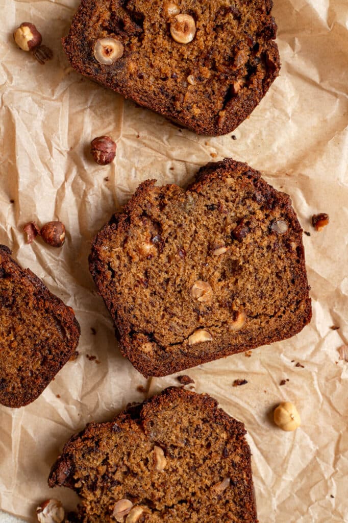 slices of hazelnut banana bread