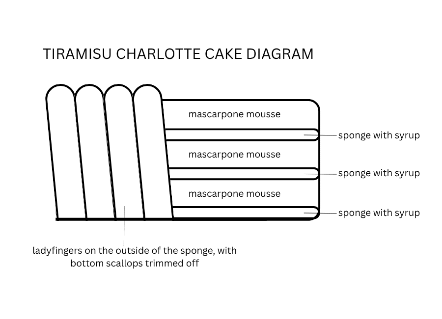 Diagram of how to assemble a tiramisu charlotte